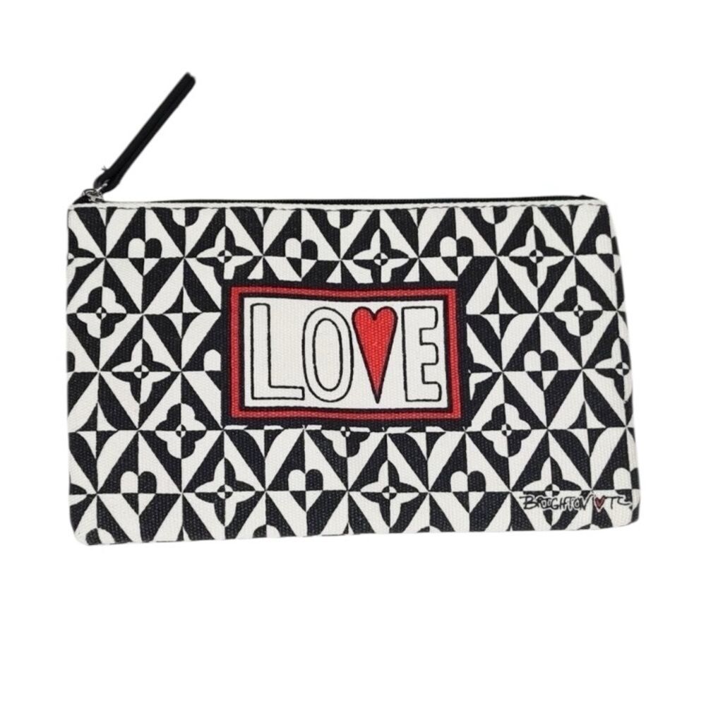 Brighton LOVE Black And White Canvas Makeup Up Bag Clutch Valentine's Day NWOT